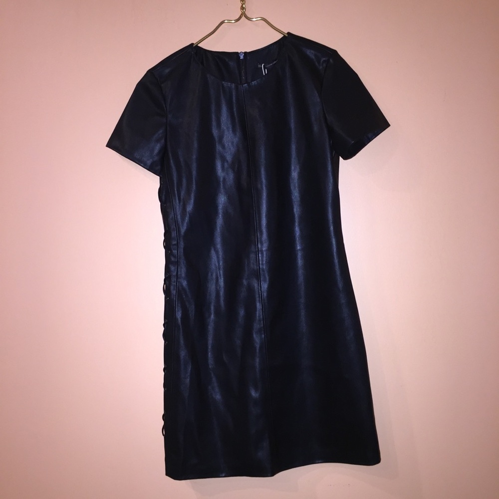 NWT: XS ZARA Faux Leather Dress with Tie-Up Detail